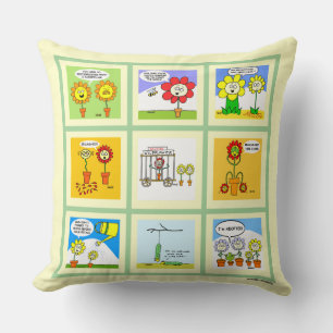 Coussin Bandes dessinées drôles de jardinage de fleur pour