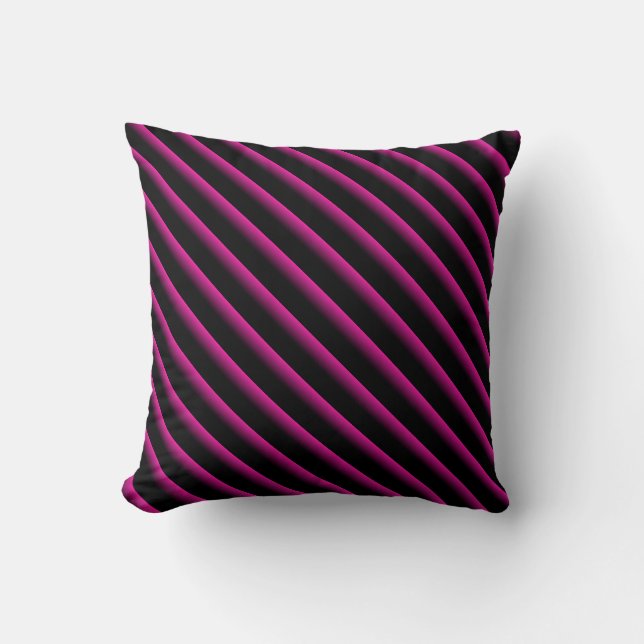Coussin Bandes diagonales en noir et rose chaud (Recto)