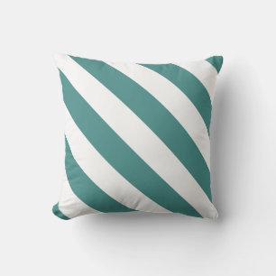 Coussin Bandes diagonales épaisses Turquoises et blanches