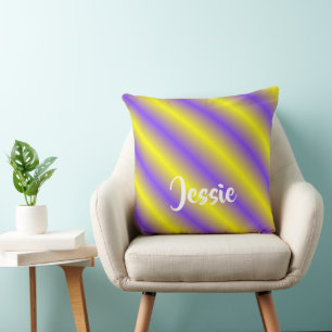 Coussin Bandes diagonales jaunes et violettes