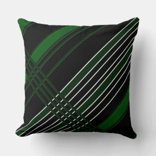 Coussin Bandes diagonales noires et vertes