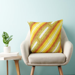 Coussin Bandes diagonales rétro en jaune et orange