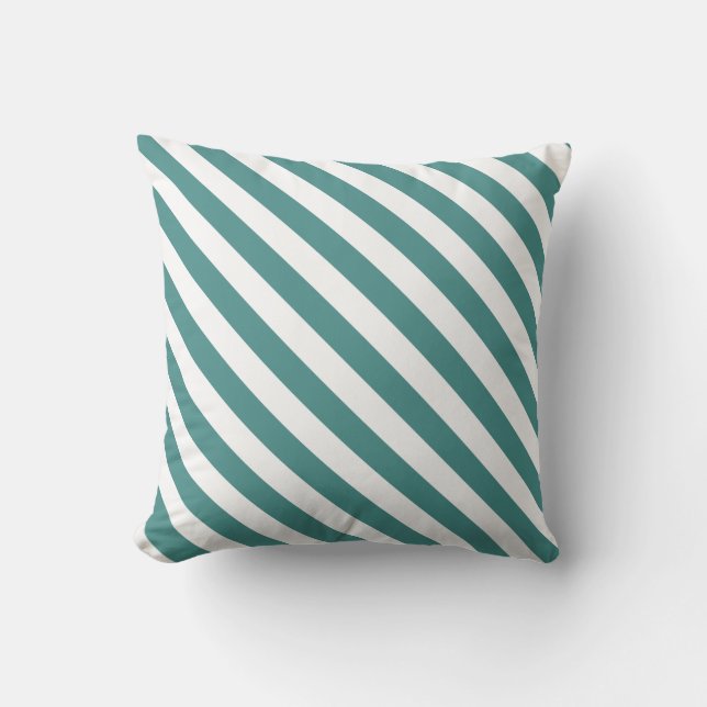 Coussin Bandes diagonales turquoises et blanches (Recto)