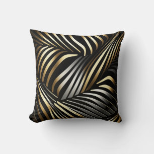 Coussin Bandes dorées et argentées sur fond noir
