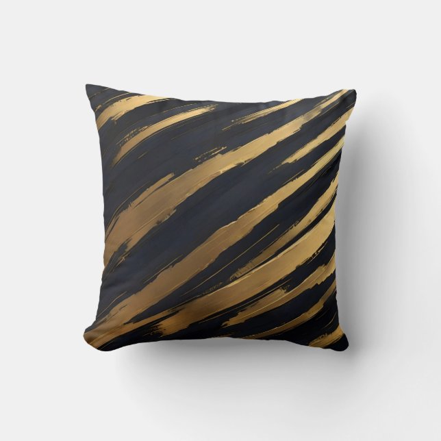 Coussin Bandes élégantes noires et or Lancer l'oreiller (Recto)