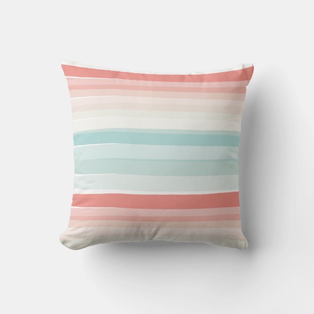 Coussin Bandes estivales en corail et turquoise (Recto)