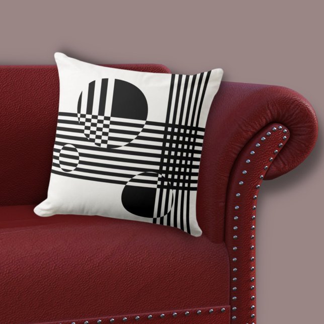 Coussin Bandes et cercles noirs et blancs irréguliers (Irregular Black & White Stripes & Circles Throw Pillow, Living Room)