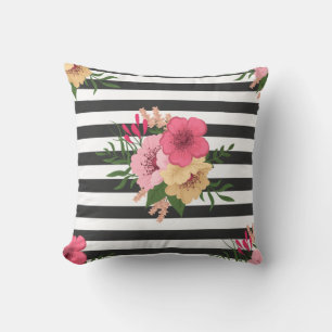 Coussin Bandes et fleurs
