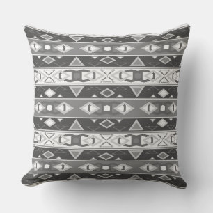Coussin Bandes et formes géométriques gris blanc