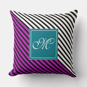 Coussin Bandes étroites noires + votre couleur arrière & m