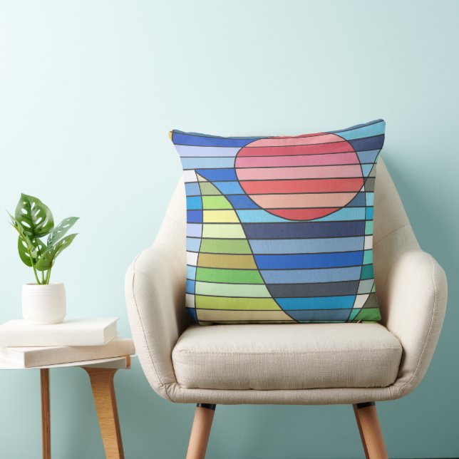 Coussin Bandes géométriques avec cercle rouge et courbes v (Chaise)