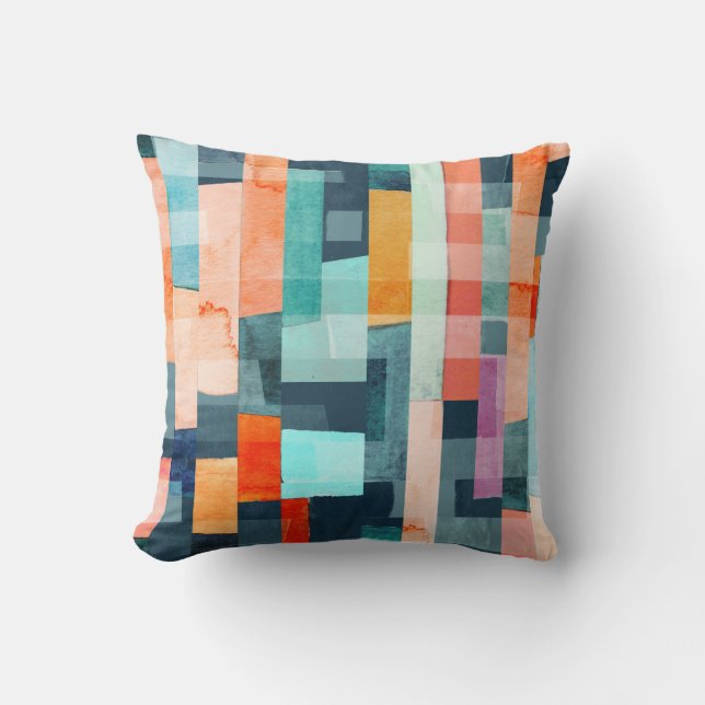 Coussin Bandes géométriques multicolores, motif tendance. (Recto)