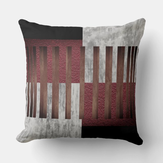 Coussin Bandes géométriques noires, grises et rouges (Recto)