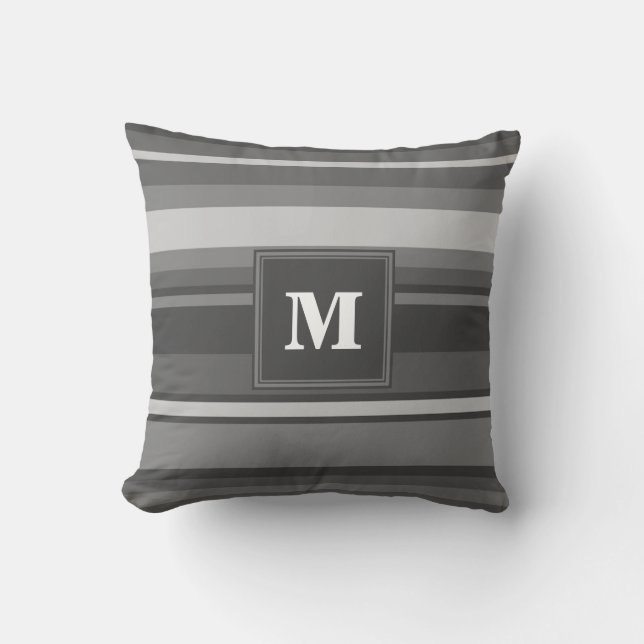 Coussin Bandes gris monogramme (Recto)