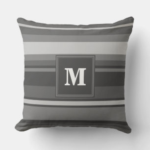 Coussin Bandes gris monogramme