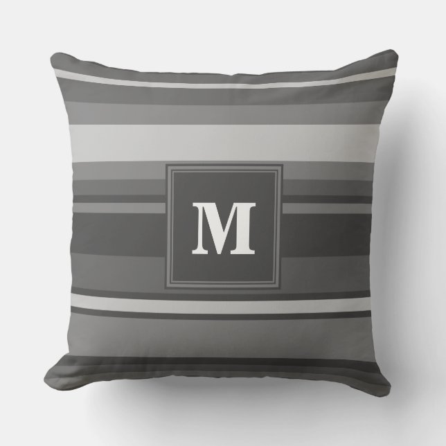 Coussin Bandes gris monogramme (Recto)