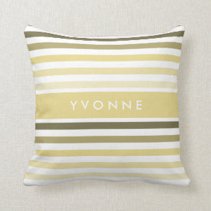 Coussin Bandes horizontales chic avec nom en Jaune tendre