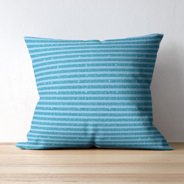 Coussin Bandes horizontales de style paillettes bleu océan (Créateur téléchargé)
