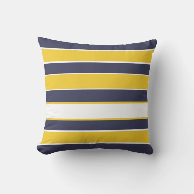 Coussin Bandes horizontales, jaune moutarde, bleu marine,  (Recto)
