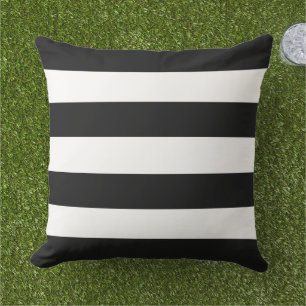 Coussin Bandes horizontales simples noires et blanches cla