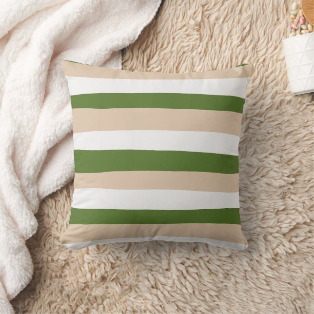 Coussin Bandes inégales - Blanc, Sable et Vert Palm (Couverture)