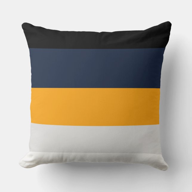 Coussin Bandes jaunes, bleues, blanches et noires (Recto)