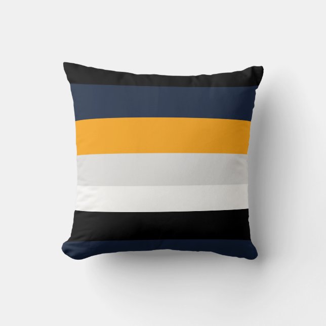 Coussin Bandes jaunes, bleues, blanches et noires (Recto)