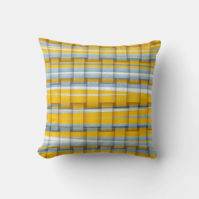 Coussin Bandes jaunes et grises design graphique rétro (Recto)