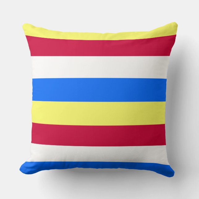 Coussin Bandes jaunes, rouges, blanches et bleues (Recto)