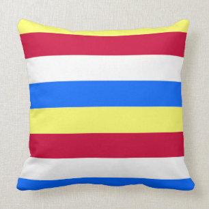 Coussin Bandes jaunes, rouges, blanches et bleues