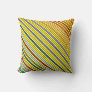 Coussin Bandes multicolores et jaunes avec lignes noires m