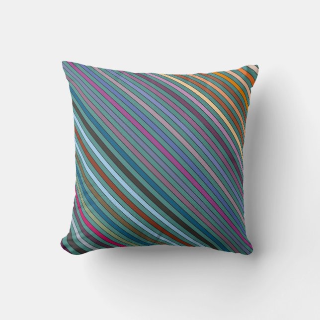 Coussin Bandes multicolores et Turquoises (Recto)