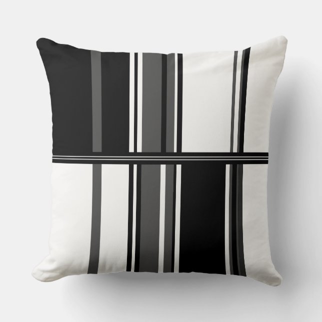 Coussin Bandes noires, blanches et grises (Recto)