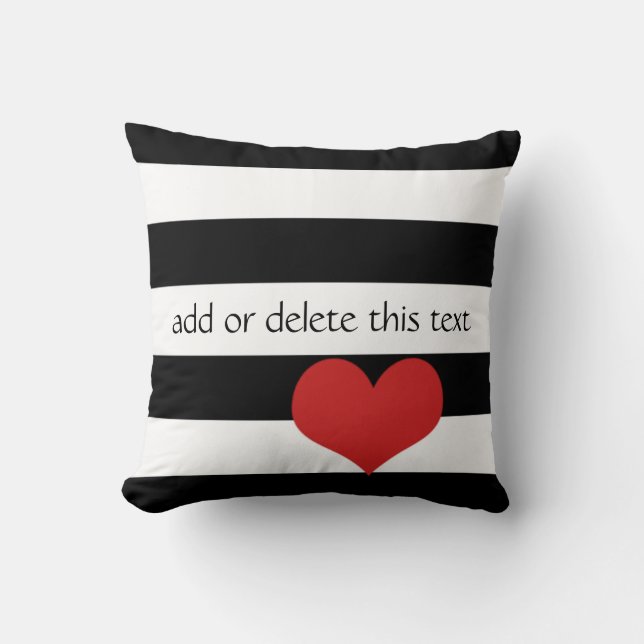 Coussin Bandes noires et blanches avec Coeur rouge (Recto)