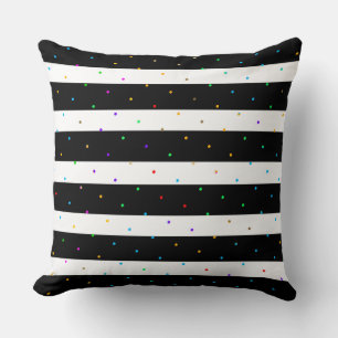 Coussin Bandes noires et blanches avec points colorés Moti