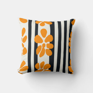 Coussin Bandes noires et blanches et Fleurs MOD orange