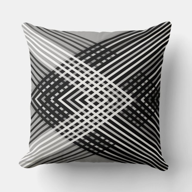 Coussin Bandes noires et blanches et grises entrelacées su (Recto)