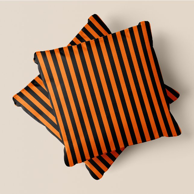 Coussin Bandes noires et orange (Black & Orange Stripes Throw Pillow)