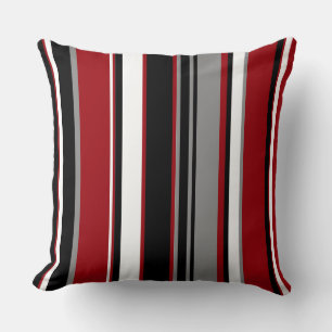 Coussin Bandes noires, grises rouges et blanches
