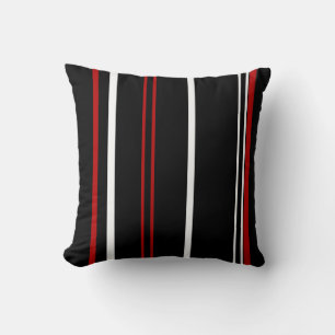 Coussin Bandes noires rouges et blanches
