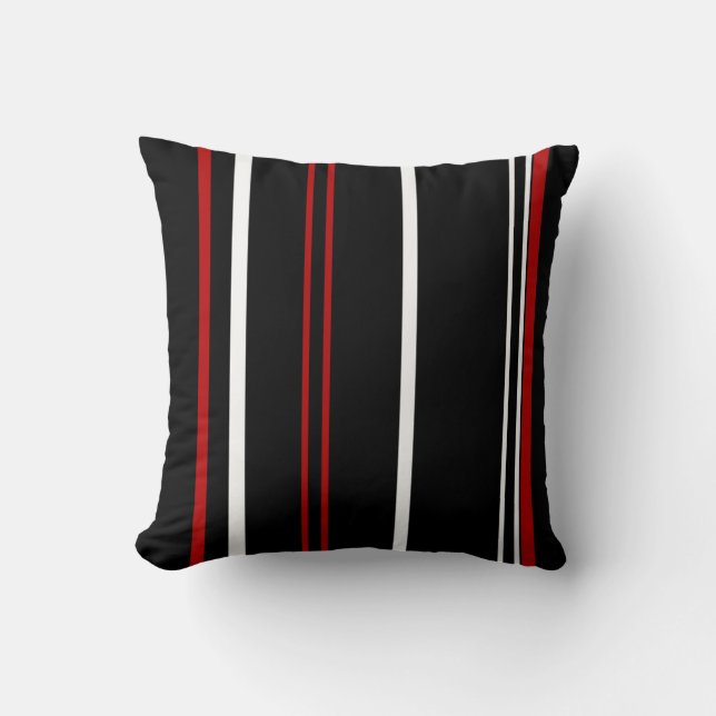 Coussin Bandes noires rouges et blanches (Recto)