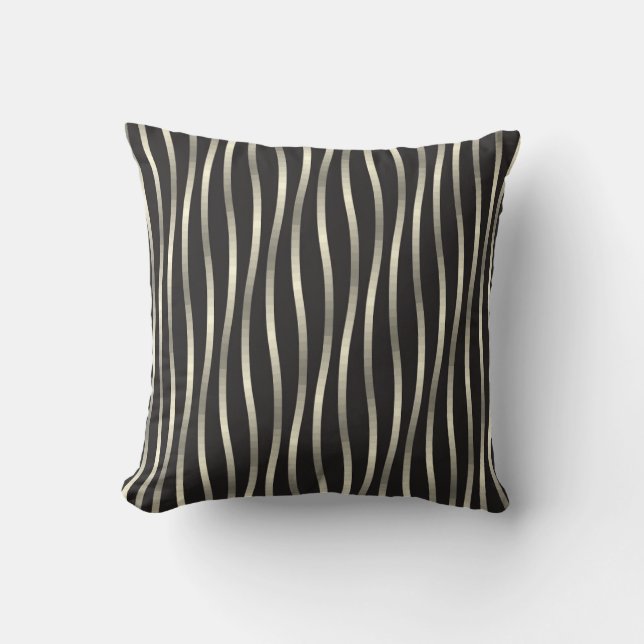 Coussin Bandes ondulées dorées, texture luxueuse (Recto)