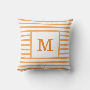 Coussin Bandes orange et blanc Personnalisé Monogramme Cot