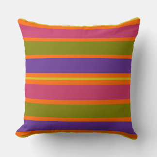 Coussin Bandes orange, jaune, rouge, verte et violette