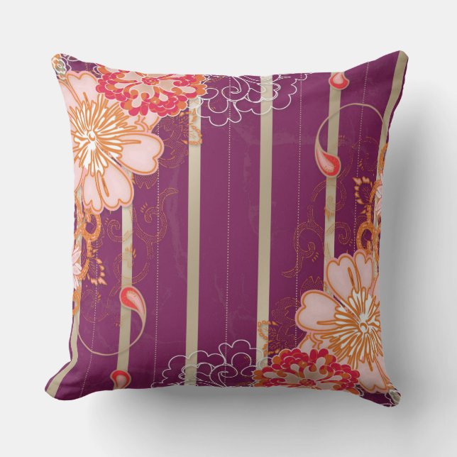 Coussin Bandes pourpres et grandes fleurs Lancer l'oreille (Recto)