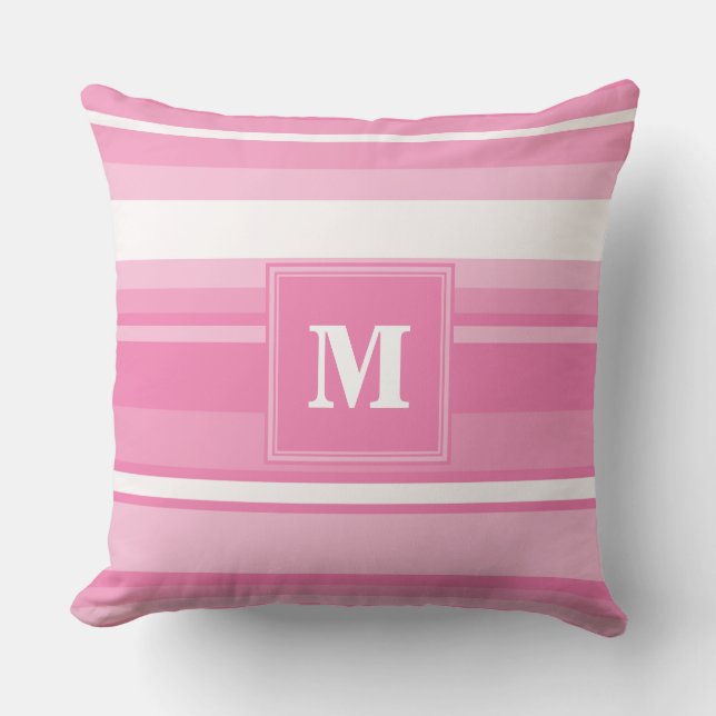 Coussin Bandes rose monogramme (Recto)