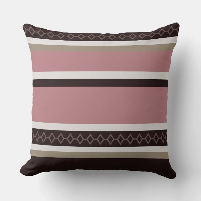 Coussin Bandes roses et bois (Recto)