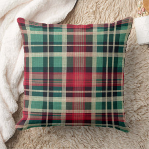 Coussin Bandes rouge vert plaid