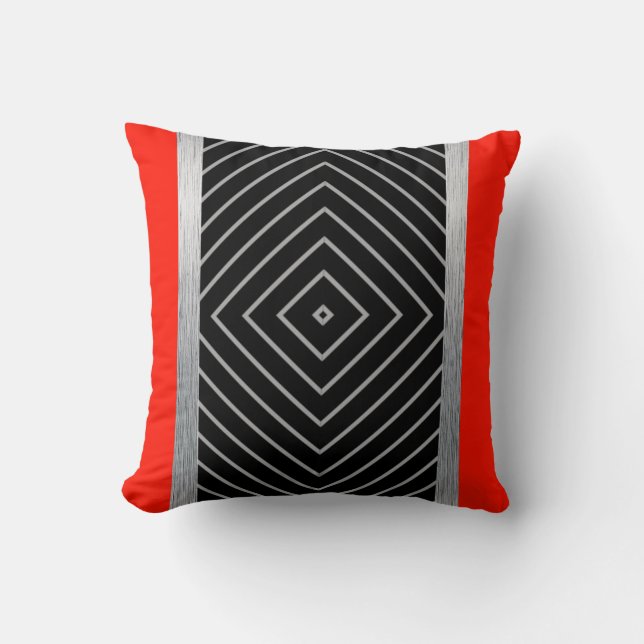 Coussin Bandes rouges, noires, argentées et blanches jette (Recto)