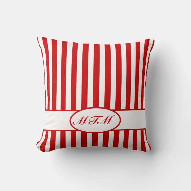 Coussin Bandes rousses automnales avec monogramme (Recto)